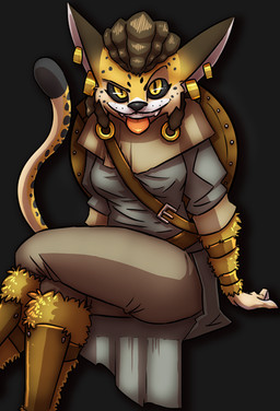 accessory anthro armor biped black_background black_body black_fur black_nose black_sclera black_spots black_tail blep boots bracers breasts brown_hair cheek_tuft clothed clothing countershade_face countershade_tail countershading crossed_legs dipstick_tail dreadlocks ear_piercing facial_tuft female footwear front_view fur hair hair_accessory legwear light markings medium_breasts multicolored_body multicolored_fur multicolored_tail naughty_face orange_tongue piercing pupils shadow sharp_teeth shield shirt shoes simple_background sitting slit_pupils smile solo spots spotted_body spotted_fur spotted_markings spotted_tail straps tail tail_markings teeth tights tongue tongue_out toony topwear tuft tunic white_body white_countershading white_fur white_tail yellow_body yellow_eyes yellow_fur yellow_tail greasedmonkey microsoft the_elder_scrolls fan_character la'kizita_(greasedmonkey) felid jaguar khajiit mammal pantherine 2015 digital_media_(artwork) lighting portrait three-quarter_portrait
