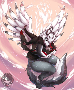 alternative_fashion anthro back_wings black_hair black_highlights bottomwear clothing crop_top denim denim_bottomwear denim_clothing emo feathered_wings feathers floppy_ears footwear fur grey_highlights grin hair highlights_(coloring) jeans male pants pawpads paws pink_pawpads red_highlights shirt smile socks t-shirt thick_thighs thong toeless_footwear toeless_legwear toeless_socks topwear underwear white_body white_fur white_hair wide_hips wings moucchiato cass_(casstle) moucchiato_(character) canid canine canis domestic_dog elkhound fox mammal marble_fox red_fox spitz true_fox hi_res andromorph_(lore) trans_(lore) trans_man_(lore)