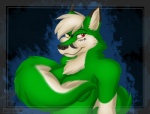 anthro female fur green_body green_fur hair heterochromia looking_at_viewer naturally_censored nude smile solo tail white_body white_fur white_hair fox_fury absinthy canid canine fox mammal 2013 digital_media_(artwork) half-length_portrait portrait