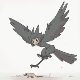 attack avian_feet black_body black_eyes black_feathers black_hair duo falling feathers feet female feral flying hair hunting jumping leg_tuft open_mouth pale_skin tail tail_feathers talons toes tuft white_body white_skin winged_arms wings tateoftot european_mythology greek_mythology mythology avian harpy humanoid mammal murid murine mythological_avian mythological_creature rat rodent 1:1 hi_res