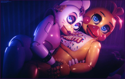 accessory anthro arm_accessory beak blue_eyes blush bodysuit bow_ribbon clothed clothing duo electric_guitar female female/female guitar hair hair_accessory hair_bow hair_ribbon hand_on_head hand_on_hip hug laying_on_another lipstick looking_at_viewer machine makeup musical_instrument on_model pink_bodysuit pink_clothing pink_skinsuit plucked_string_instrument ribbons skinsuit spooning string_instrument text tight_clothing mrcourage616 ashley_orange_(modeler) wynn2_(modeler) five_nights_at_freddy's five_nights_at_freddy's:_security_breach five_nights_at_freddy's_2 scottgames steel_wool_studios glamrock_chica toy_chica_(fnaf) animatronic avian bird chicken galliform phasianid robot 3d_(artwork) digital_media_(artwork) hi_res