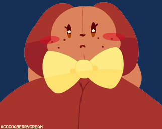 anthro big_breasts blush blush_stickers bow_tie breasts eyelashes female floppy_ears freckled_face freckles front_view huge_breasts looking_at_viewer lop_ears plushie solo star_eyes text cocoaberry lovedoll_toy_factory fan_character poochi_(cocoaberry) animate_inanimate canid canine canis domestic_dog living_plushie mammal 2026 alpha_channel artist_name bust_portrait hi_res icon portrait
