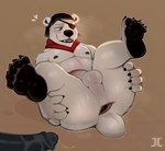 5_toes anthro anus balls feet full_foot_pawpads gaping gaping_anus genitals humanoid_genitalia humanoid_penis legs_up male nipples pawpads paws penis perineum simple_background solo spreading tail tail_anus toes white_body jumpy_jackal epic_games fortnite polar_patroller bear mammal polar_bear ursine hi_res