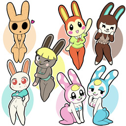 ^_^ all_fours anthro bedroom_eyes black_bra black_clothing black_eyes black_underwear blonde_hair blue_clothing blue_crop_top blue_eyeshadow blue_headwear blue_hood blue_inner_ear blue_pasties blue_shirt blue_tail blue_topwear blush blush_stickers bottomless bottomless_anthro bottomless_female bra bra_only breasts brown_hair brown_nose butt cleavage clothed clothing countershade_face countershading crop_top crop_top_only empty_eyes eyelashes eyes_closed eyeshadow featureless_crotch featureless_hands featureless_legs feet female freckled_face freckles fur gesture gloves_(marking) green_clothing green_nose green_topwear grey_body grey_breasts grey_ears grey_fur grey_tail group hair hand_on_hip hand_on_own_hip hands_on_own_cheeks headgear headwear heart_pasties heart_symbol kneeling leg_markings looking_aside looking_at_viewer makeup markings medium_breasts mouth_closed multicolored_body multicolored_fur narrowed_eyes navel one_eye_closed open_mouth open_smile orange_body orange_fur pasties pink_blush pink_body pink_clothing pink_fur pink_hand pink_headwear pink_hood pink_inner_ear pink_pasties pink_tail red_eyes round_nose round_tail seductive shirt short_tail sitting smile socks_(marking) sparkles sparkling_eyes standing tail tan_arms tan_body tan_breasts tan_countershading tan_ears topwear under_boob underwear underwear_only waving waving_at_viewer white_body white_breasts white_ears white_feet white_fur white_hands white_sclera white_tail wink winking_at_viewer yellow_nose squogs animal_crossing nintendo bonbon_(animal_crossing) carmen_(animal_crossing) chrissy_(animal_crossing) coco_(animal_crossing) francine_(animal_crossing) greytail ruby_(animal_crossing) gyroid lagomorph leporid mammal rabbit 2026 absurd_res digital_media_(artwork) hi_res sibling_(lore) sister_(lore) sisters_(lore)