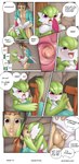 2016 absurd_res blush breasts cervical_penetration clothed clothing comic dialogue duo english_text erection female female_penetrated fuckboy gardevoir generation_3_pokemon genitals green_hair hair happy happy_sex hi_res human human_on_humanoid humanoid internal interspecies kissing male male/female male_penetrating male_penetrating_female mammal masterploxy nintendo nipples not_furry open_mouth partially_clothed penetration penile penile_penetration penis penis_in_pussy pokemon pokemon_(species) pokephilia pussy red_eyes sex smile speech_bubble text trainer vaginal vaginal_penetration