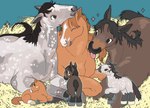 ambiguous_gender blep feral group tongue tongue_out trio dayohiko equid equine horse mammal hi_res