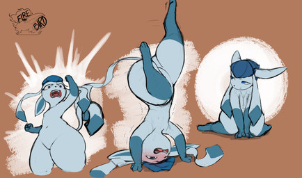 angry anthro blue_body blue_eyes blush butt exercise featureless_crotch female front_view headstand kneeling kneeling_on_ground long_ears looking_away navel open_mouth solo tail thick_thighs upside_down firebirddraws nintendo pokemon canid canine eeveelution generation_4_pokemon glaceon mammal pokemon_(species) absurd_res colored_sketch hi_res sketch