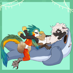 ambiguous_gender anthro big_diaper big_plushie blue_body blue_feathers claws diaper diaper_in_face duo eyes_closed feathered_crest feathered_tail feathers feces green_body green_feathers head_crest intersex intersex/male lying male plushie prehistoric red_body red_feathers smug soiled_diaper soiling tail unclean_diaper used_diaper yellow_body yellow_feathers diximmo ikea alexian blahaj stella_(shapeshifter) bovid caprine dinosaur dromaeosaurid mammal prehistoric_species reptile saurischian scalie sheep theropod velociraptor 1:1 hi_res