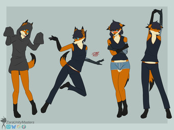 barefoot black_body black_bottomwear black_clothing black_fur black_pants blue_boxer_briefs blue_clothing blue_eyes blue_underwear blush bottomwear boxer_briefs breasts clothed clothing controller crossed_arms crossgender cybernetic_arm cybernetic_limb embarrassed feet female fur hair hoodie legs_together male messy_hair orange_body orange_fur oversized_clothing oversized_hoodie oversized_topwear pants pantsless pantsless_anthro pantsless_female prosthetic prosthetic_arm prosthetic_limb remote_control short_hair simple_background smile solo spread_legs spreading stretching tail tail_motion tailwag tan_body tan_fur tongue tongue_out topwear underwear zaraunitymasters rokus_(zaraunitymasters) canid canine fox mammal 4:3 hi_res