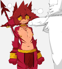 4_fingers all_fours anthro arm_markings arm_tuft balls big_penis blue_pupils blush body_hair bottomwear bracelet chest_hair chest_tuft clothing crotch_tuft duo ear_piercing ear_ring elbow_tuft emanata erection eye_through_hair eyebrow_through_hair eyebrows fingers fur fur_markings genitals glistening glistening_hair hair hip_tuft humanoid_genitalia humanoid_penis jagged_mouth jewelry leg_markings leg_tuft loincloth male male/male markings mostly_nude_anthro mostly_offscreen_character motion_lines multicolored_body multicolored_fur navel necklace nervous nipple_piercing nipple_ring nipples nude_anthro nude_male orange_body orange_eyes orange_fur penis piercing pointed_tail pupils red_body red_bottomwear red_clothing red_eyes red_fur red_hair red_loincloth red_markings ring_piercing simple_background size_difference striped_ears tail tail_markings tail_tuft translucent translucent_hair tuft two_tone_body two_tone_fur vein veiny_penis white_background white_balls white_penis yellow_bracelet yellow_jewelry yellow_necklace yellow_sclera gaogomon gaogomon_(oc) furred_kobold furred_scalie kobold scalie 2026 absurd_res hi_res