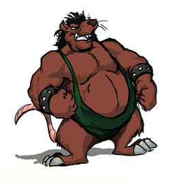anthro belly big_belly black_hair hair male musclegut muscular muscular_arms muscular_male pecs solo whiskers cody_frost_(artist) battletoads rareware big_blag mammal murid murine rat rodent