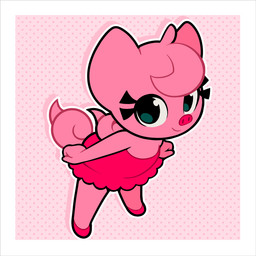 anthro black_eyes black_outline border clothed clothed_anthro clothed_female clothing dotted_background dress drop_shadow eyelashes female female_anthro footwear fur glistening glistening_eyes hair head_tuft high_heels looking_at_viewer looking_up looking_up_at_viewer outer_highlight outline pattern_background pig_nose pink_background pink_body pink_clothing pink_dress pink_ears pink_footwear pink_fur pink_hair pink_high_heels pink_nose pink_tail pink_tuft shoes simple_background solo tail tuft white_border white_outline gaturo mina_(gaturo) domestic_pig mammal suid suine sus_(pig) 1:1 2022 digital_media_(artwork)