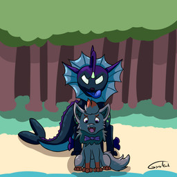 ambiguous_gender blue_body feral fin glowing glowing_markings green_markings markings menacing_shadow purple_markings quadruped tail timelapse_at_source white_eyes gyrotech nintendo pokemon cody_(fiddlecipher) fan_character k'aazast eeveelution generation_1_pokemon generation_5_pokemon pokemon_(species) vaporeon zorua 1:1 hi_res nonbinary_(lore)