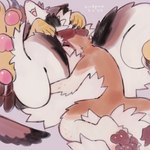 ambiguous_gender anthro blush brown_ears brown_pawpads cuddling duo eyes_closed feathers feet fluffy fur hug lying male on_back open_mouth open_smile orange_body orange_fur pawpads pink_nose pink_pawpads pink_tongue smile talons toes tongue white_body white_fur yellow_talons birdpaw_(artist) mythology fursona_(birdpaw) canid canine canis domestic_dog dragon feathered_dragon feathered_scalie furred_dragon furred_scalie mammal mythological_creature mythological_scalie scalie 1:1 2023 digital_media_(artwork) hi_res