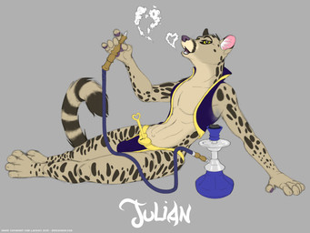 anthro chastity_belt chastity_device chastity_key clothing gold_(metal) gold_chastity_belt gold_chastity_device harem harem_outfit hookah key lock male phallic_chastity_device smoke smoking solo thong underwear kobi_lacroix julian_carmine genet mammal viverrid 2013