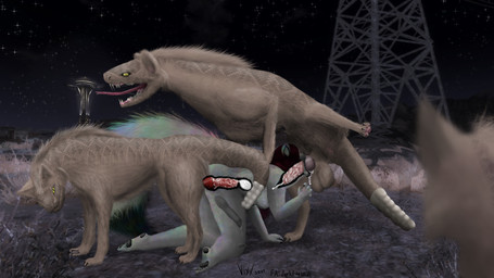 all_fours ambiguous_penetration animal_genitalia animal_penis anthro anthro_on_feral anthro_penetrated ass_to_ass barbed_canine_penis bestiality black_nose black_pawpads black_penis black_tongue bodily_fluids breasts canine_genitalia canine_penis cum cum_drip cum_in_mouth cum_inside cum_on_knot dipstick_tail dripping face_mounting fangs feet fellatio feral feral_penetrating feral_penetrating_anthro feral_penetrating_herm forked_tongue fur genital_fluids genitals group hair herm herm/male herm_penetrated humanoid_feet humanoid_hands hybrid_genitalia hybrid_penis internal internal_oral intersex intersex/male intersex_penetrated invisible iridescent_fur knot knotting leaking_precum male male_penetrating male_penetrating_herm male_penetrating_intersex markings new_vegas oral oral_penetration pawpads penetration penile penile_spines penis pink_penis plantigrade pointy_ears precum precum_on_ground prick_ears pupils raised_leg rattle_(anatomy) red_hair red_penis scales sex slit_pupils spitroast tail tail_markings tan_body tan_fur teeth tongue tongue_out tongue_out_fellatio vein veiny_penis vixx fallout microsoft vixx_(character) canid canine fox mammal night_stalker_(fallout) 16:9 4k absurd_res digital_media_(artwork) digital_painting_(artwork) hi_res painting_(artwork) widescreen