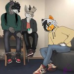 anthro clothing dreadlocks group hoodie male topwear trio asap_rocky playboi_carti uzi_vert jordan kyrie_(palmtrees) calico_cat canid canine canis domestic_cat felid feline felis mammal wolf