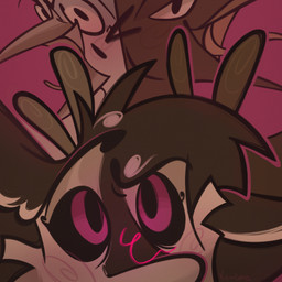 4_ears anthro beak black_body black_feathers black_fur black_sclera claws embarrassed fake_horns feathers fingers fur group hair happy male male/male multi_ear open_beak open_mouth pink_background purple_eyes simple_background smile text toony trio tuft white_body white_feathers white_fur fyr_(fenrir784) keh venar avali avian bird corvid corvus_(genus) jay_(bird) new_world_jay oscine passerine 1:1 2025 colored colored_sketch digital_media_(artwork) english_text hi_res signature sketch