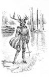 abs anthro antlers armor chainmail clothed clothing codpiece hammer headgear helmet hooves horn male melee_weapon midriff muscular muscular_anthro muscular_male neck_tuft outside partially_clothed pauldron runes shield solo standing tools tuft warhammer water weapon momamo cervine deer elk mammal absurd_res hi_res monochrome