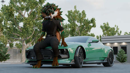 anthro athletic athletic_male brown_body brown_fur claws clothing colored_nails detailed_background feet fur green_claws green_eyes green_nails green_pawpads green_sclera highlights_(coloring) jewelry looking_at_viewer makeup male markings mexican_flag muscular muscular_male muscular_thighs nails on_hood pawpads slim small_waist solo tail toe_claws toes whiskers white_body hound_helldan aston_martin forza forza_horizon microsoft playground_games xbox_game_studios jade_(jadefangz) canid canine canis domestic_dog hybrid mammal novabeast 16:9 3d_(artwork) 4k absurd_res blender_(artwork) digital_media_(artwork) hi_res watermark widescreen