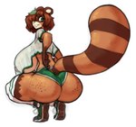 anthro big_breasts big_butt biped breasts butt clothed clothing crouching female fingers freckled_butt freckles hair huge_breasts huge_butt looking_back pupils shirt simple_background solo thick_thighs three-quarter_view topwear under_boob wide_hips s_miles_art canid canine mammal raccoon_dog tanuki hi_res