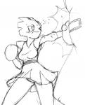 blush bodily_fluids boxing breasts clothing crossgender female one_eye_closed panties panty_shot pokemorph punch simple_background solo sport sweat underwear white_background tryfag nintendo pokemon generation_1_pokemon hitmonchan humanoid pokemon_(species) 2014 black_and_white monochrome sketch