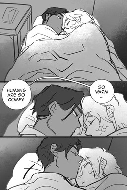 ambiguous_gender bed bedding blanket duo furniture hair male not_furry pillow scales sleeping speech_bubble starfleetrambo edward_(starfleetrambo) oskar_(starfleetrambo) animal_humanoid human humanoid mammal marine marine_humanoid oarfish_humanoid siren digital_media_(artwork) hi_res sketch trans_(lore) trans_man_(lore)