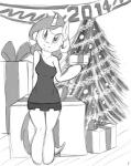 anthro anthrofied biped breasts cloth clothed clothing cutie_mark dress female gift hair holidays horn looking_at_viewer smile solo standing tg-0 friendship_is_magic hasbro my_little_pony mythology new_year lyra_heartstrings_(mlp) equid equine mammal mythological_creature mythological_equine unicorn monochrome sketch