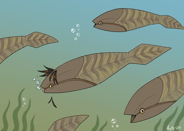 ambiguous_feral ambiguous_gender feral feral_transformation fin group transformation phytophile aquatic arandaspis fish prehistoric_species hi_res