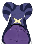 ambiguous_gender big_butt black_clothing black_hoodie black_topwear bottomless butt clothed clothing hoodie hoodie_only not_furry purple_body rear_view simple_background solo spade_tail standing tail thick_thighs topwear topwear_only white_background wide_hips crispyattucks mushelle_(crispyattucks) humanoid imp tailed_humanoid 2024 digital_media_(artwork) flat_colors portrait three-quarter_portrait female_(lore)