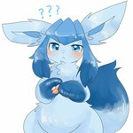 ambiguous_gender blue_body blue_eyes blue_fur blush fur kemono looking_at_viewer pawpads paws question_mark simple_background solo standing white_background joeri_kunisaki nintendo pokemon eeveelution generation_4_pokemon glaceon pokemon_(species) 1:1