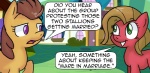 brown_hair dialogue duo female green_eyes hair outside purple_eyes text unknown_artist ask_pun hasbro my_little_pony tumblr fan_character marigold_(ask_pun) pun_pony earth_pony equid equine horse mammal pony 2012 comic english_text