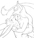 anthro armadillo black_and_white breasts dragon duo embrace featureless_breasts female hug hybrid kasedries lagomorph leporid licking male male/female mammal monochrome mythological_creature mythological_scalie mythology nude rabbit romantic romantic_couple scalie simple_background tail tongue tongue_out xenarthran