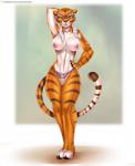 2015 anthro areola biped breasts butt butt_from_the_front camel_toe claws clothed clothing doomthewolf dreamworks felid female front-print_panties fur hand_behind_head hi_res kung_fu_panda mammal master_tigress muscular muscular_anthro muscular_female navel nipple_dip nipples one_eye_closed orange_body orange_eyes orange_fur panda_panties pantherine panties pink_clothing pink_panties pink_underwear print_clothing print_panties print_underwear raised_arm simple_background smile solo standing striped_body striped_fur stripes thigh_gap tiger toe_claws topless towel underwear whiskers white_body white_fur wide_hips wink