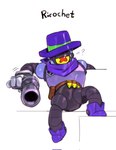 1_eye belt clothing footwear glistening glistening_body gun handgun hat headgear headwear kerchief machine male neckerchief neckwear not_furry question_mark ranged_weapon shoes solo toony weapon kogito brawl_stars supercell_(company) rico_(brawl_stars) cyclops humanoid robot hi_res