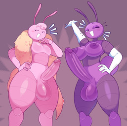5_fingers antennae_(anatomy) anthro anthrofied areola armwear arthropod_abdomen balls big_breasts big_butt big_penis breasts butt clothing dot_eyes duo elbow_gloves elbow_gloves_only erection eyeliner eyeshadow fingers front_view genital_focus genitals glans glistening glistening_areola glistening_balls glistening_body glistening_breasts glistening_genitalia glistening_nipples glistening_penis glistening_skin gloves gloves_only gynomorph hand_on_hip handwear handwear_only head_tuft huge_penis huge_thighs humanoid_genitalia humanoid_penis intersex light looking_at_viewer makeup male mostly_nude nipples one_eye_closed open_mouth open_smile penis penis_focus penis_size_difference pink_balls pink_body pink_glans pink_penis pink_skin pose presenting presenting_penis purple_balls purple_body purple_eyeshadow purple_glans purple_penis purple_skin saggy_balls simple_background simple_eyes smile text thick_thighs tuft white_armwear white_clothing white_elbow_gloves white_gloves white_handwear wide_hips wink dozighost josie_(dozighost) sheri_(dozighost) ant arthropod hymenopteran insect 2025 artist_name colored digital_drawing_(artwork) digital_media_(artwork) english_text hi_res lighting shaded signature