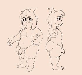 anthro balls belly big_butt butt eyewear femboy flaccid genitals glasses hand_on_hip male nude penis shortstack shortstack_male simple_background slightly_chubby slightly_chubby_male solo fembunns deltarune undertale_(series) ralsei bovid caprine goat mammal 2026 monochrome sketch