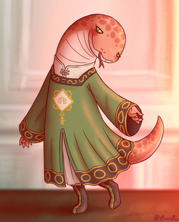 5_fingers ambiguous_gender anthro arms_out biped blurred_background boots clothed clothing dress earless embroidery fingers floor footwear forked_tongue green_clothing green_dress green_eyes inside long_neck orange_body orange_scales pose pupils scales shoes short_tail slit_pupils snout solo standing tail tapering_tail thick_tail tongue tongue_out ventral_scales wall_(structure) bearyboo elden_ring fromsoftware zorayas legged_snake manserpent reptile scalie snake 2024 colored digital_drawing_(artwork) digital_media_(artwork) full-length_portrait hi_res line_art portrait shaded signature soft_shading female_(lore)