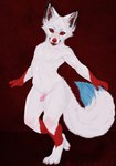 anthro clown clown_makeup dancing digitigrade femboy fizzi flaccid fur genitals humanoid_genitalia humanoid_penis male nude penis red_body red_eyes red_fur size_difference skinny smaller_male solo white_body white_fur aethelwulf canid canine fox mammal hi_res