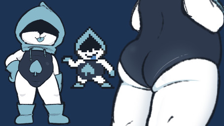anthro belly big_butt boots bubble_butt bulge butt clothing footwear gloves handwear hood male shoes slightly_chubby smug_face soft_skin solo standing tongue tongue_out young ishitaka_uwu deltarune undertale_(series) lancer_(deltarune) 16:9 alpha_channel widescreen