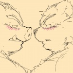 1:1 2010 ambiguous_gender anthro bear blush canid canine canis clothed clothing digital_drawing_(artwork) digital_media_(artwork) duo eyebrows fur kemono kotobuki male male/male mammal monochrome open_mouth simple_background sketch slightly_chubby suid suina sus_(pig) teeth tusks wild_boar wolf