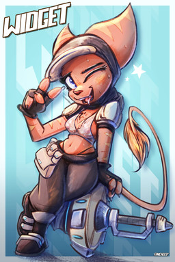 anthro areola armor big_ears blue_eyes bodily_fluids boots bottomwear breasts chest_tuft claws clothing drill drooling_tongue female footwear fur gesture gloves hand_gesture handwear hat headgear headwear hood leaning navel nipples one_eye_closed open_mouth orange_body orange_fur panties pants pink_areola pink_nipples ranger_rumble shoes shortstack solo star striped_body striped_fur stripes sweat tail tail_tuft teeth thick_thighs tongue translucent translucent_clothing tuft underwear v_sign weapon wink fancheesy ratchet_and_clank sony_corporation sony_interactive_entertainment widget_(ratchet_and_clank) alien felid feline lombax mammal absurd_res digital_media_(artwork) hi_res