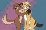 anthro blush chest_tuft duo female female/female flirting fur hug interspecies scar smile spots tuft terrawolfdog canid canine canis domestic_cat felid feline felis mammal wolf 2013