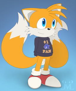 anthro blue_eyes bottomless clothed clothing featureless_crotch footwear fur male multi_tail orange_body orange_fur shoes solo sweater tail topwear white_body white_fur young young_anthro jm-luxro sega sonic_the_hedgehog_(series) miles_prower canid canine fox mammal 5:6 absurd_res hi_res