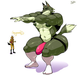 abs anthro arms_out barefoot being_watched big_butt big_muscles big_nipples big_pecs big_penis bodily_fluids bulge butt claws clothed clothing clothing_lift crouching duo elderly erect_nipples erection erection_under_clothing exercise eyes_closed feet fur genitals grey_body grey_fur huge_butt huge_pecs jockstrap looking_at_another male male/male mostly_nude multicolored_body multicolored_fur multicolored_tail muscular muscular_anthro muscular_arms muscular_legs muscular_male muscular_thighs narrowed_eyes navel nipple_slip nipples open_clothing open_shirt open_topwear pecs penis pink_clothing pink_jockstrap pink_underwear raised_arm shirt shirt_lift shirt_up simple_background squat_position squats sweat sweatdrop sweaty_arms sweaty_butt sweaty_chest sweaty_legs sweaty_thighs tail tenting text thick_thighs topwear underwear white_background bobthetanuki animal_crossing nintendo dobie_(animal_crossing) kyle_(animal_crossing) canid canine canis mammal wolf english_text hi_res signature