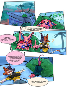 anthro blue_body blue_fur blue_nose brown_body brown_fur brown_tail_tip bulletproof_vest butt cheek_tuft closed_smile clothed clothed_anthro clothed_female clothed_male clothing day dialogue dipstick_tail duo facial_tuft female fur fur_tuft furgonomic_pants lying male markings mouth_closed multicolored_body multicolored_fur on_back open_mouth pinata pink_body pink_fur pink_speech_bubble plant question_mark raised_tail red_sclera shirt shrub sky smile speech_bubble tail tail_markings talking_to_another text topwear tuft white_body white_fur white_speech_bubble yellow_clothing yellow_shirt yellow_topwear sirkerner epic_games fortnite andy_fangerson cate_meowdy alebrije animate_inanimate calico_cat canid canine canis domestic_cat felid feline felis living_pinata mammal wolf absurd_res comic english_text hi_res