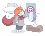 anthro cape clothing electric_fan female green_eyes hair orange_hair oscillating_fan solo young kilinah dust_to_dust marvel abbi_(kilinah) captain_america lagomorph mammal