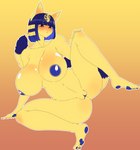 accessory anthro areola big_breasts black_eyes blonde_hair blue_areola blue_hair blue_nipples blue_pawpads blue_pussy blue_tail blush breasts female fur genitals hair hair_accessory hand_on_ground hand_on_knee hand_on_leg heart_eyes heart_symbol huge_breasts inverted_nipples markings medium_hair multicolored_hair nipples pawpads pussy reclining simple_background sitting solo spread_legs spreading striped_markings striped_tail stripes tail tail_markings two_tone_hair two_tone_tail yellow_background yellow_body yellow_ears yellow_fur yellow_tail opqhlak animal_crossing nintendo ankha_(animal_crossing) domestic_cat felid feline felis mammal absurd_res digital_media_(artwork) hi_res