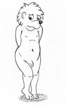 anthro embarrassed genitals hands_behind_back male nude penis solo young young_anthro reddragonkan berenstain_bears brother_bear_(character) bear mammal monochrome traditional_media_(artwork)