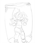 3_toes 4_fingers anthro belt bottomwear clothed clothing container feet female fingers footwear glass glass_container hair hands_on_glass jar long_hair open_mouth pants pawpads ponytail sandals shirt shoes simple_background solo standing surprised_expression toes topwear trapped white_background wide_eyed young young_anthro young_female dogyd blizzard_entertainment warcraft li_li_stormstout bear mammal pandaren 2022 digital_drawing_(artwork) digital_media_(artwork) hi_res monochrome sketch